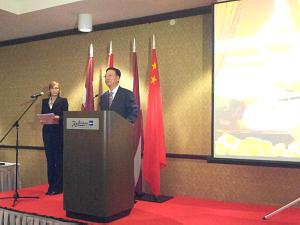 Ambassador Extraordinary and Plenipotentiary of People’s Republic of China in Latvia, H.E. Mr Guoqiang Yang at the reception in Riga on 30.09.2014. 